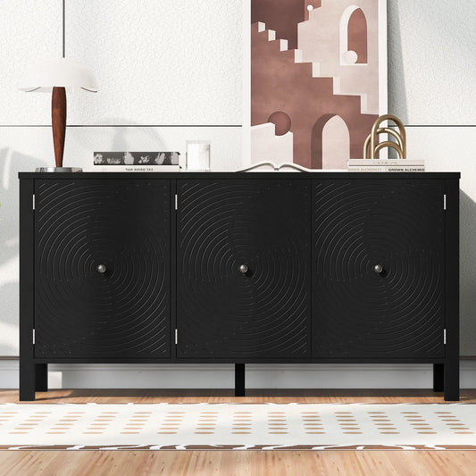 Wooden Sideboard with Curved Swirl Patterned Doors