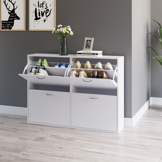 HOMCOM Flip Down Wooden Shoe Storage Multi Cabinet Shelf Rack