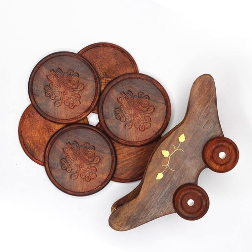 Wooden Coaster Set With Holder/Stand