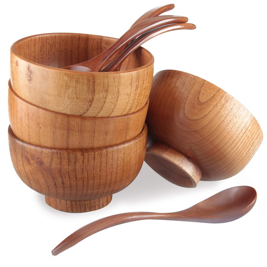 Handmade Wooden Japanese Style Bowls & Spoon's