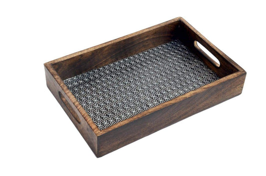 Wooden Serving Tray with Golden Rose Print