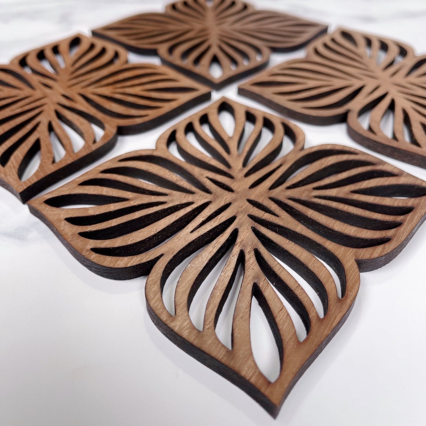 Botanical Teak Wood Coasters