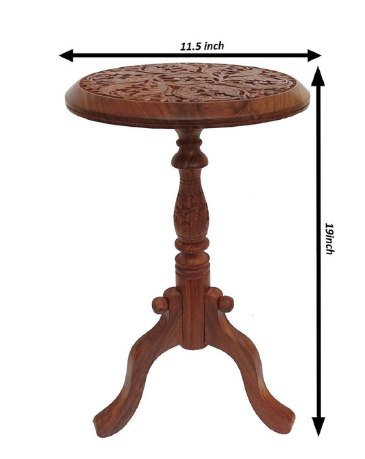 Sheesham Wood Table with Handcrafted Leaf Design